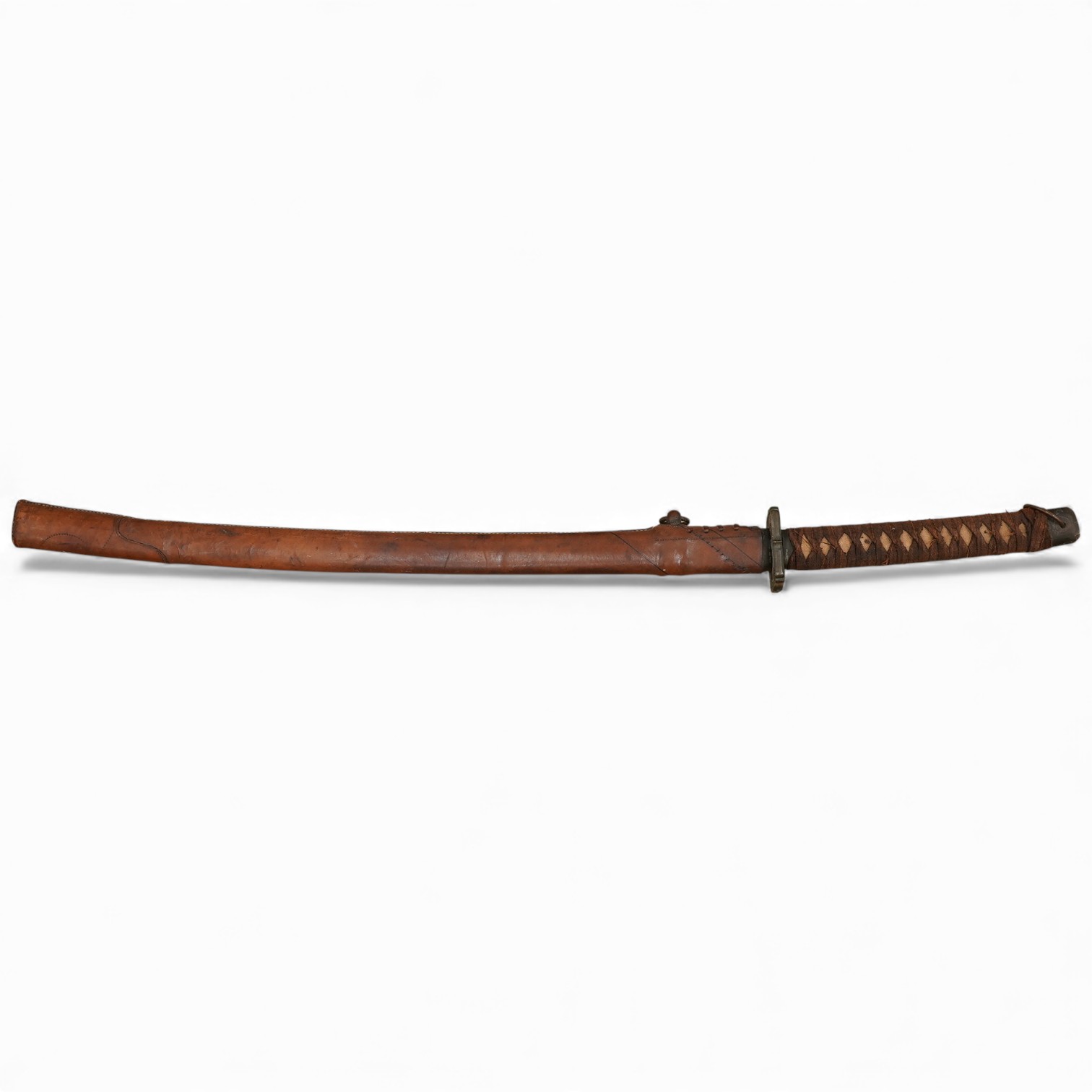 A Japanese WWII Shin gunto (sword) and leather mounted scabbard